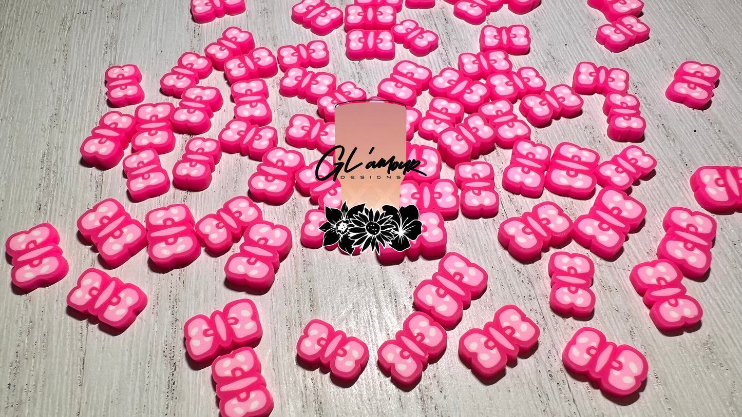 Neon Pink Bow Polymer Slices- 10mm Large