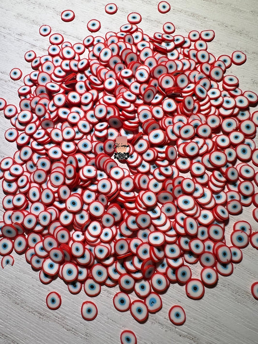 5mm Cherry Red Ojo (Eyeball) Polymer Slices -small