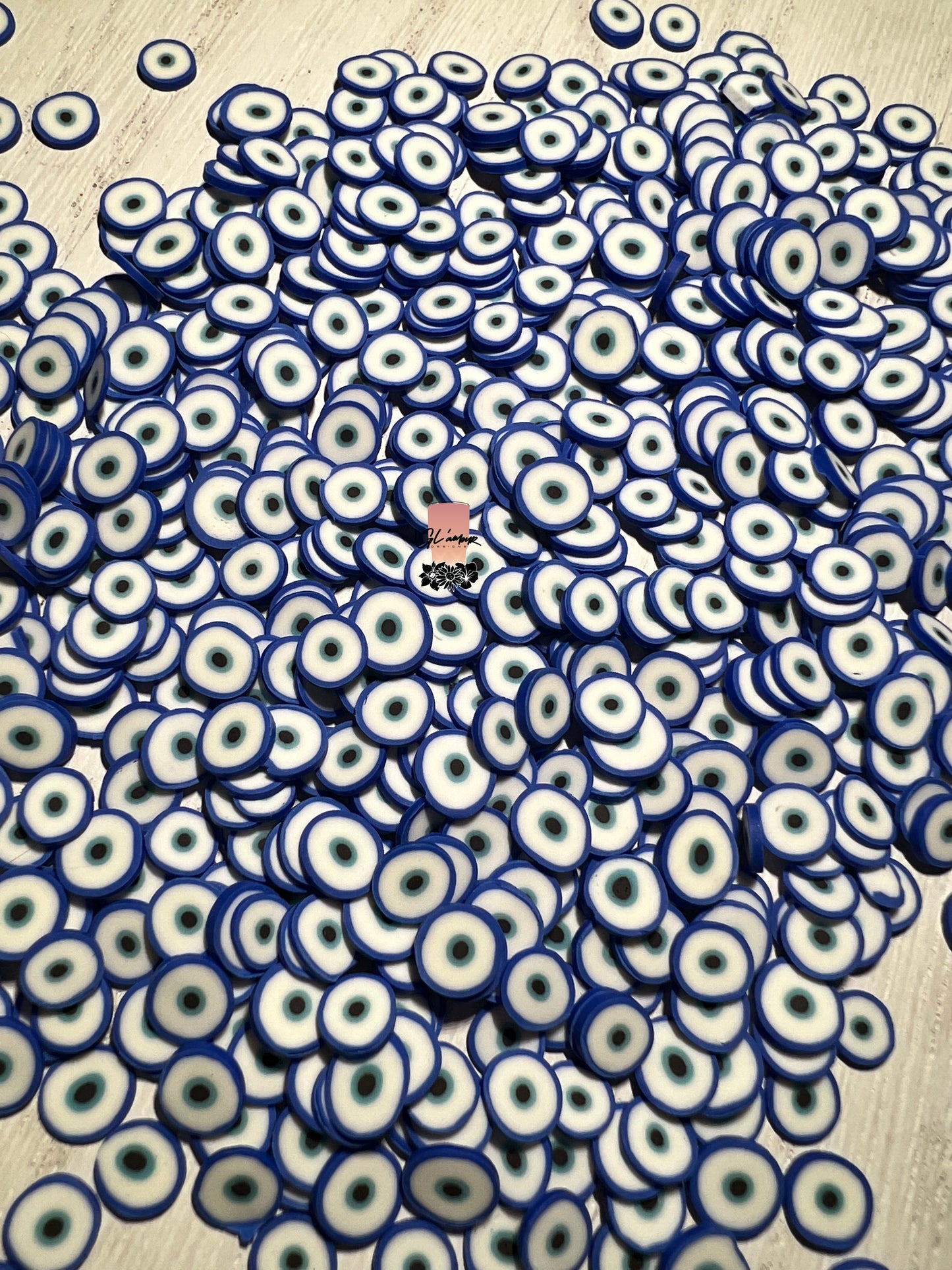 5mm Blue Ojo NEW DESIGN (Eyeball) Polymer Slices -small