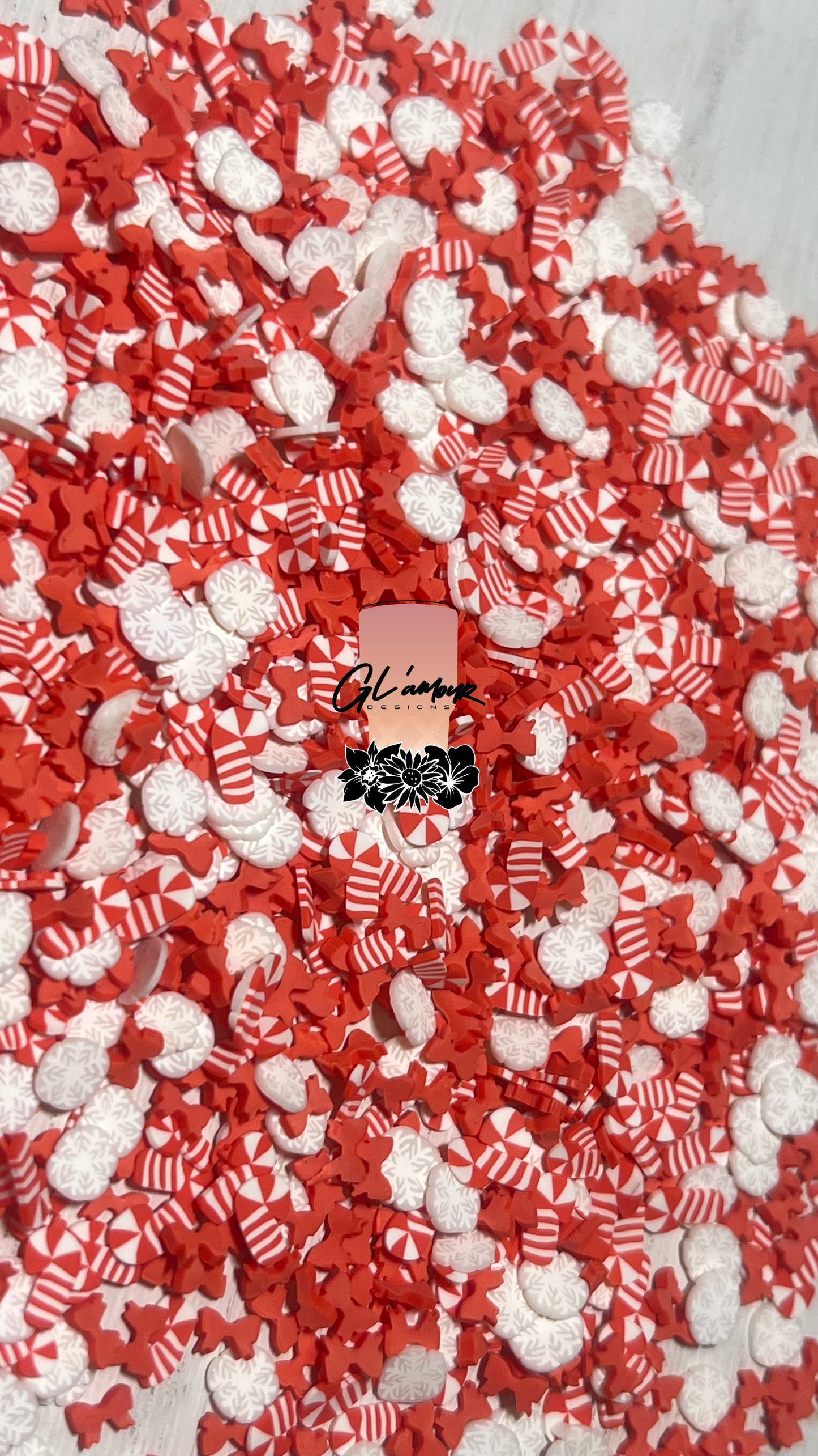 Red Candy Cane/ Snowflake Mix Polymer Slices- 5mm Small