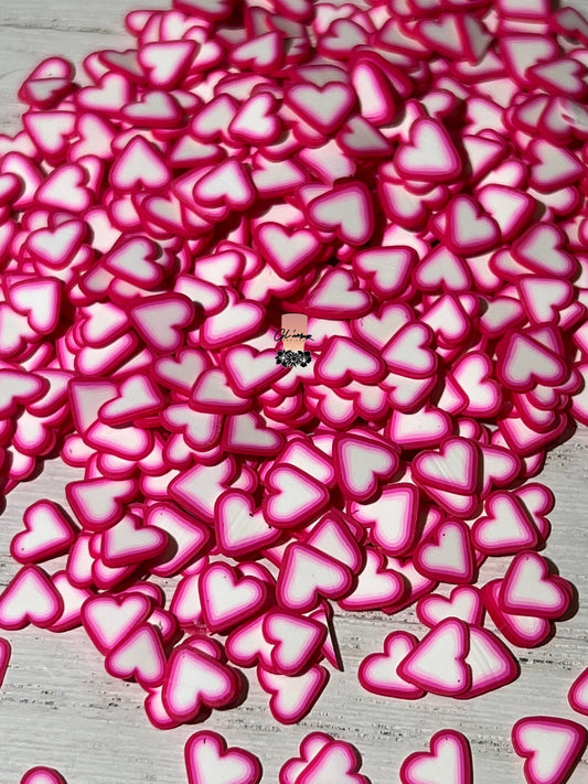 Hot Pink and White Hearts Polymer Slices - small 5mm