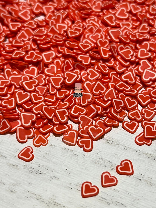 Red and White Heart Polymer Slices - small 5mm